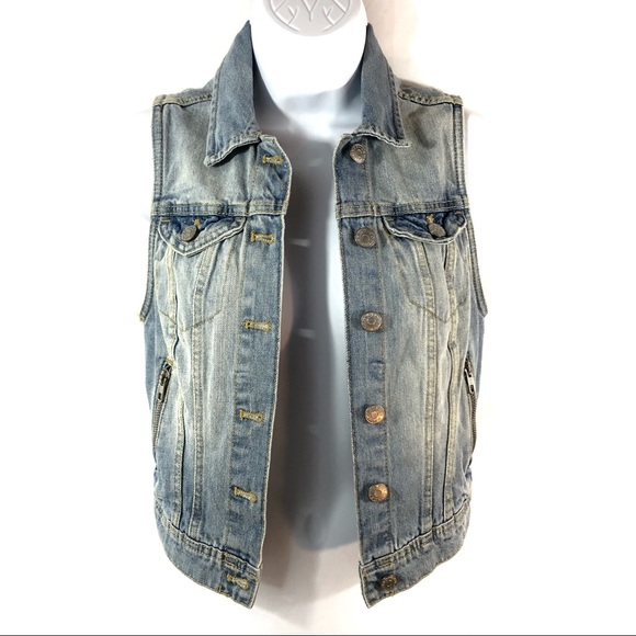 H&M Jackets & Blazers - HM Denim Jean Cropped Vest zipper pockets seaming